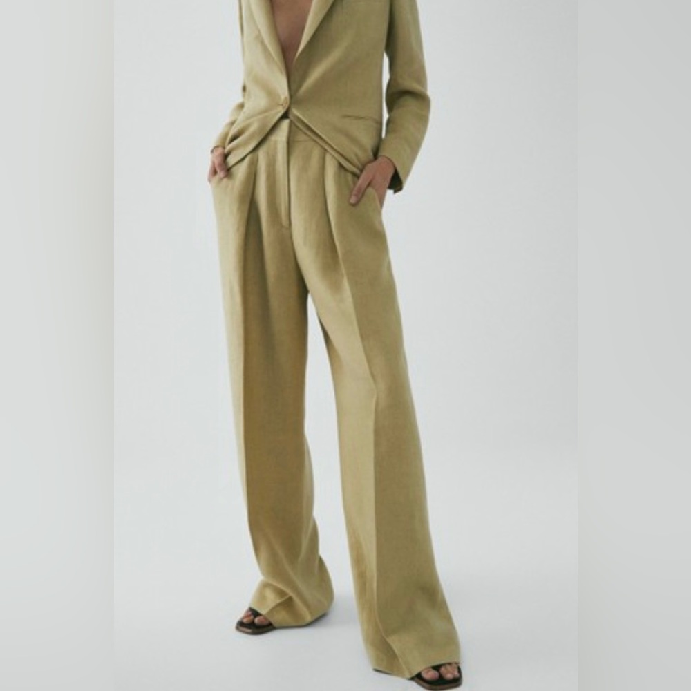 Massimo Dutti LIMITED EDITION STRAIGHT FIR LINEN TROUSERS size 2 5095/555/714